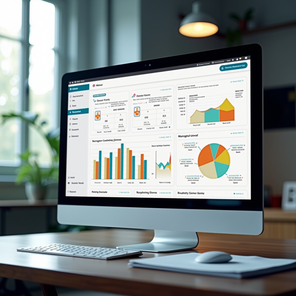 Modern nonprofit CRM dashboard showing donor management interface with colorful charts, donor profiles, and giving history analytics on a computer screen